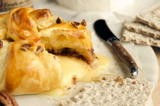 baked brie in puff pastry with fig almond spread