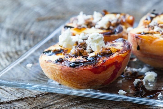broiled peaches with spiced sour cherry spread
