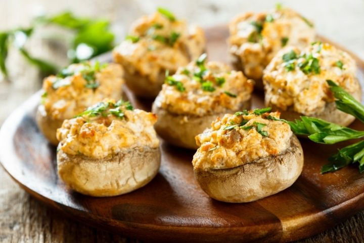 mushrooms stuffed with smoky eggplant tapenade