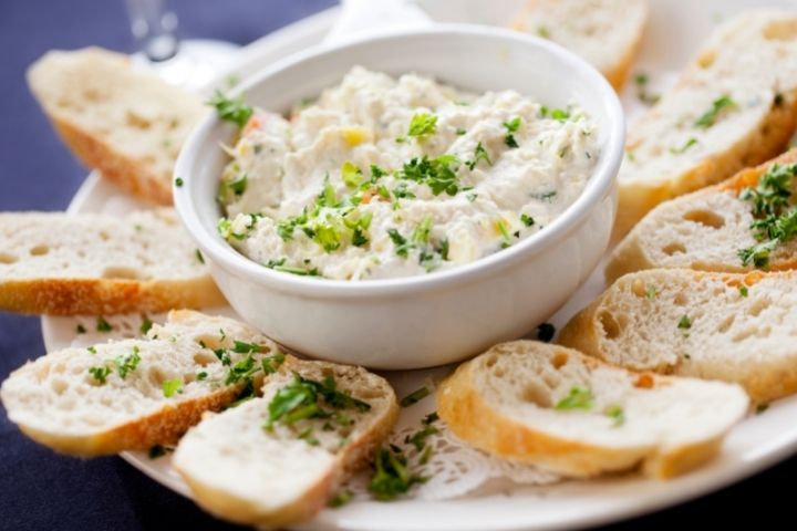 lemon artichoke pesto dip with bread